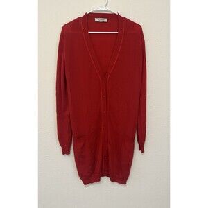 VALENTINO Women's Long Cashmere Cardigan Sweater Front Pockets Red Size XL